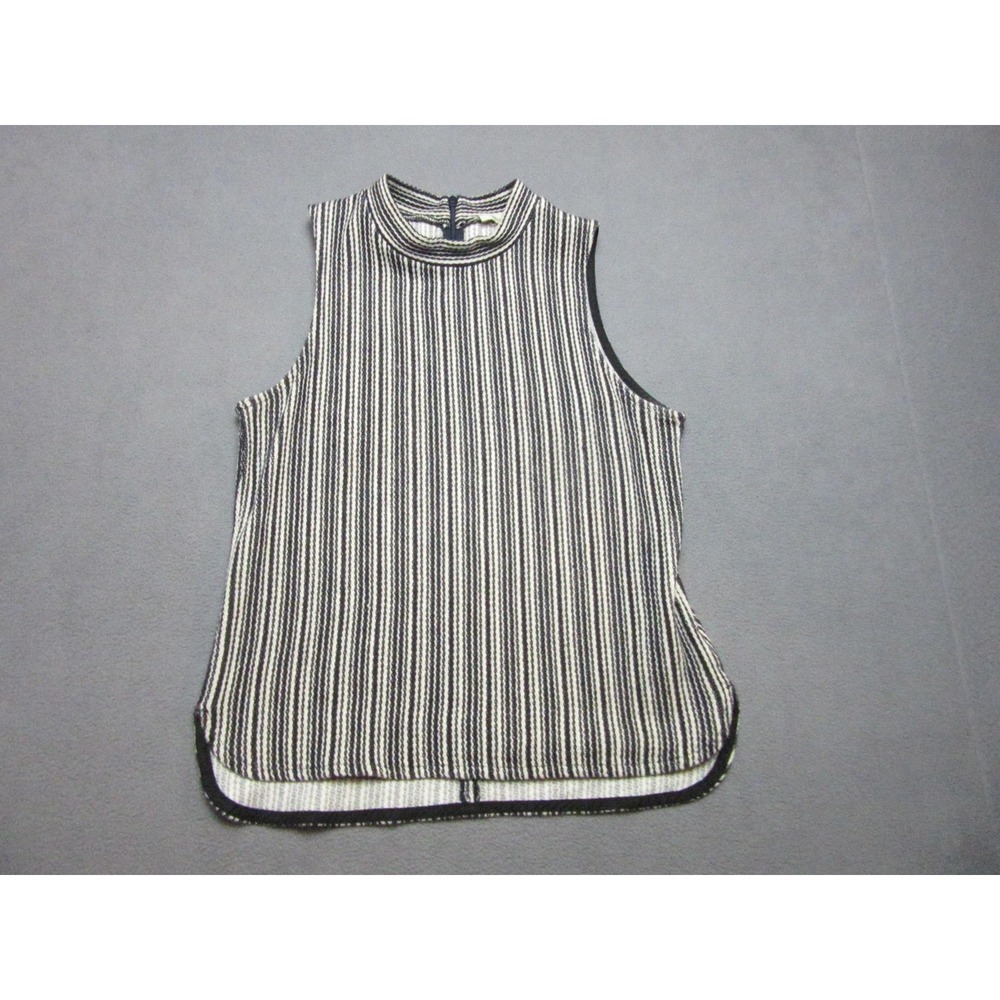 Madewell Top Womens XS Black White Striped Sleeveless Mock Neck Zip Back